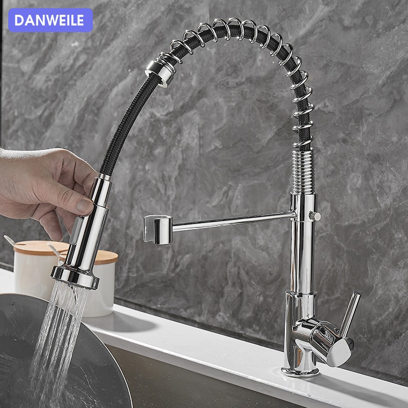 All copper rotatable cold and hot water dual mode sink, kitchen spring faucet - Image 7