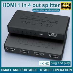 Alternative view of HDMI splitter 1/4 4K mini HDMI 1/4 splitter HD video on screen