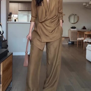 Satin Blouse And Wide-leg Pants Set