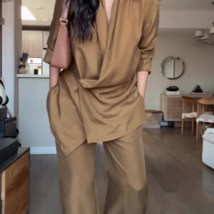 Alternative view of Satin Blouse And Wide-leg Pants Set